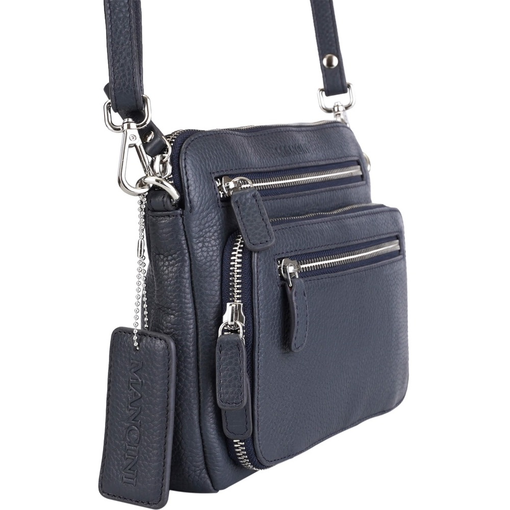 Sleek Blue Crossbody Bag with Adjustable Strap and Structured Design